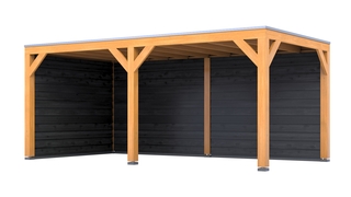 Douglas overkapping, 307 x 583 cm + wanden zwart, Verando, Living